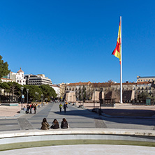 MADRID, SPAIN - JANUARY 21, 2018: Panoramic view of Plaza de Colon in City of Madrid, Spain