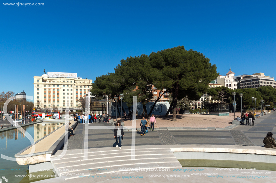 MADRID, SPAIN - JANUARY 21, 2018: Panoramic view of Plaza de Colon in City of Madrid, Spain