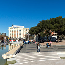 MADRID, SPAIN - JANUARY 21, 2018: Panoramic view of Plaza de Colon in City of Madrid, Spain