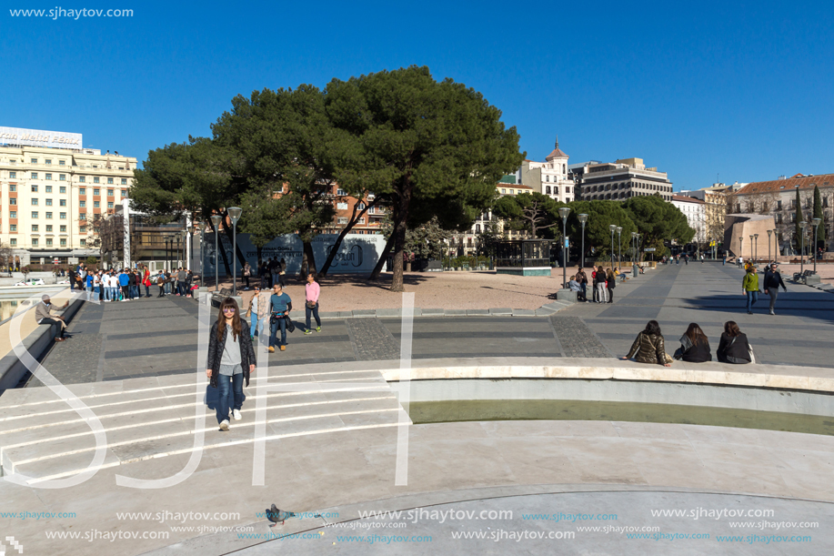 MADRID, SPAIN - JANUARY 21, 2018: Panoramic view of Plaza de Colon in City of Madrid, Spain