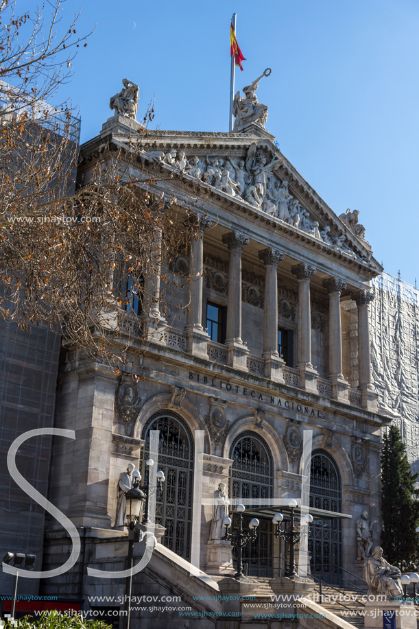 MADRID, SPAIN - JANUARY 21, 2018: National Archaeological Museum and National Library in City of Madrid, Spain