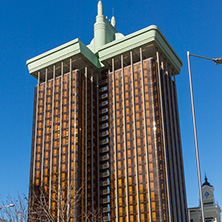 MADRID, SPAIN - JANUARY 21, 2018: Monument to Columbus and Columbus towers at Plaza de Colon in City of Madrid, Spain