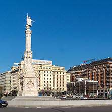 MADRID, SPAIN - JANUARY 21, 2018: Monument to Columbus at Plaza de Colon in City of Madrid, Spain