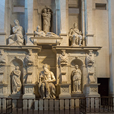 ROME, ITALY - JUNE 23, 2017:  Michelangelo"s Moses, Statue in the basilica of Saint Peter in Chains (San Pietro in Vincoli ) in Rome, Italy