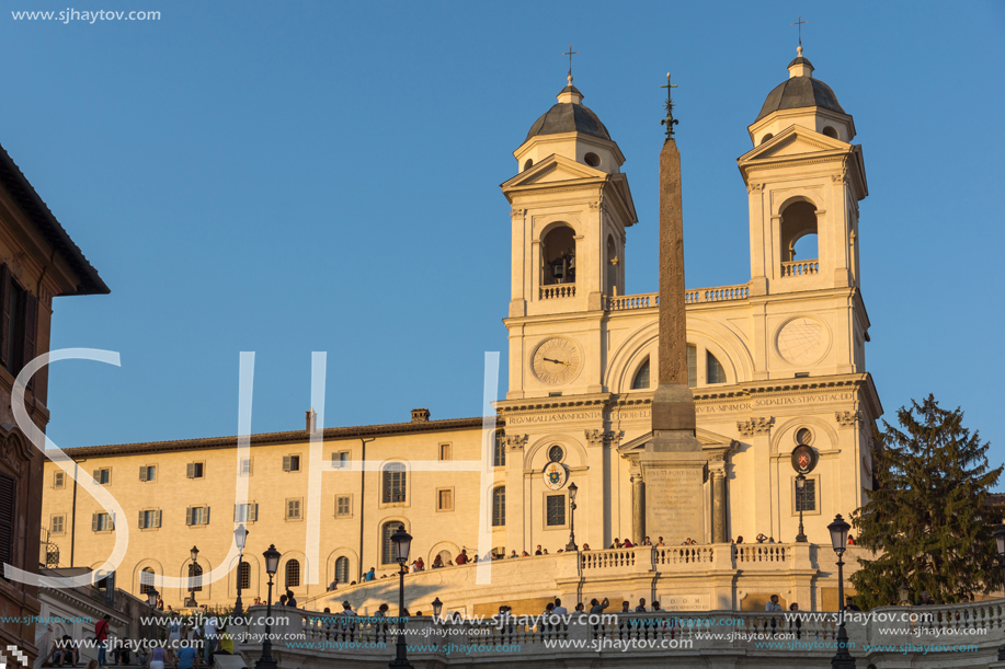 ROME, ITALY - JUNE 23, 2017: Amazing Sunset view of Spanish Steps and Piazza di Spagna in city of Rome, Italy