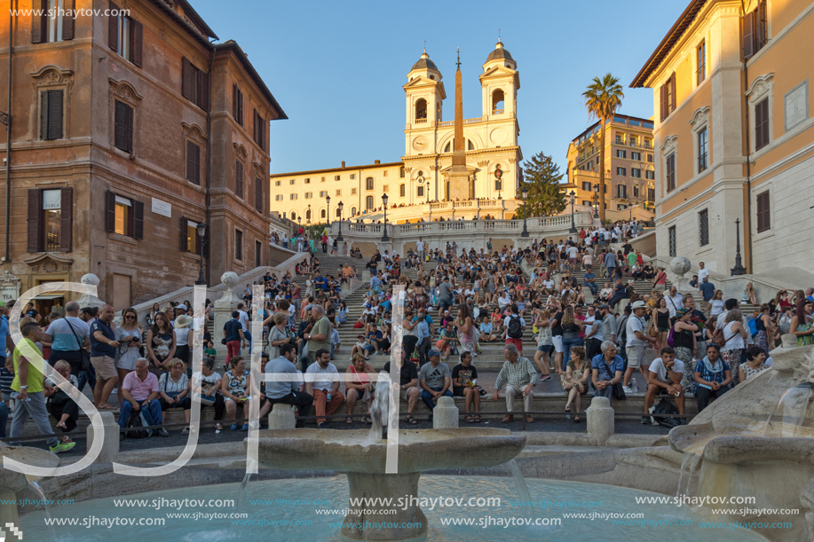 ROME, ITALY - JUNE 23, 2017: Amazing Sunset view of Spanish Steps and Piazza di Spagna in city of Rome, Italy