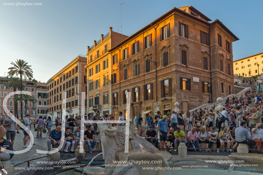 ROME, ITALY - JUNE 23, 2017: Amazing Sunset view of Spanish Steps and Piazza di Spagna in city of Rome, Italy