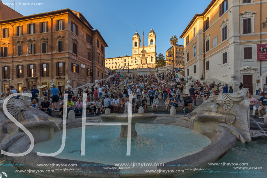 ROME, ITALY - JUNE 23, 2017: Amazing Sunset view of Spanish Steps and Piazza di Spagna in city of Rome, Italy
