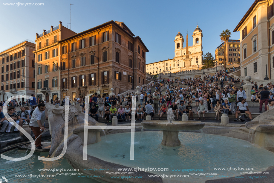 ROME, ITALY - JUNE 23, 2017: Amazing Sunset view of Spanish Steps and Piazza di Spagna in city of Rome, Italy