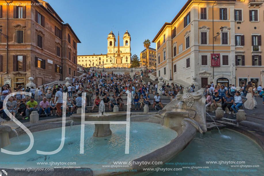 ROME, ITALY - JUNE 23, 2017: Amazing Sunset view of Spanish Steps and Piazza di Spagna in city of Rome, Italy