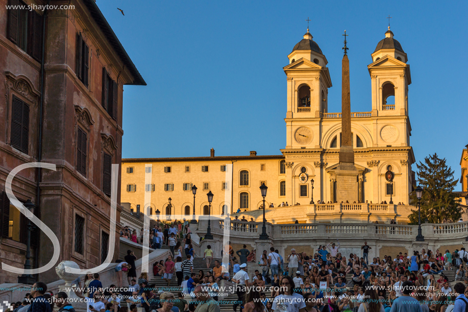 ROME, ITALY - JUNE 23, 2017: Amazing Sunset view of Spanish Steps and Piazza di Spagna in city of Rome, Italy