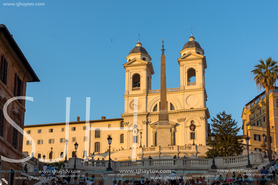 ROME, ITALY - JUNE 23, 2017: Amazing Sunset view of Spanish Steps and Piazza di Spagna in city of Rome, Italy