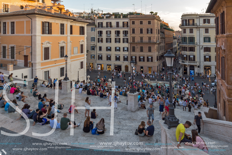 ROME, ITALY - JUNE 23, 2017: Amazing Sunset view of Spanish Steps and Piazza di Spagna in city of Rome, Italy