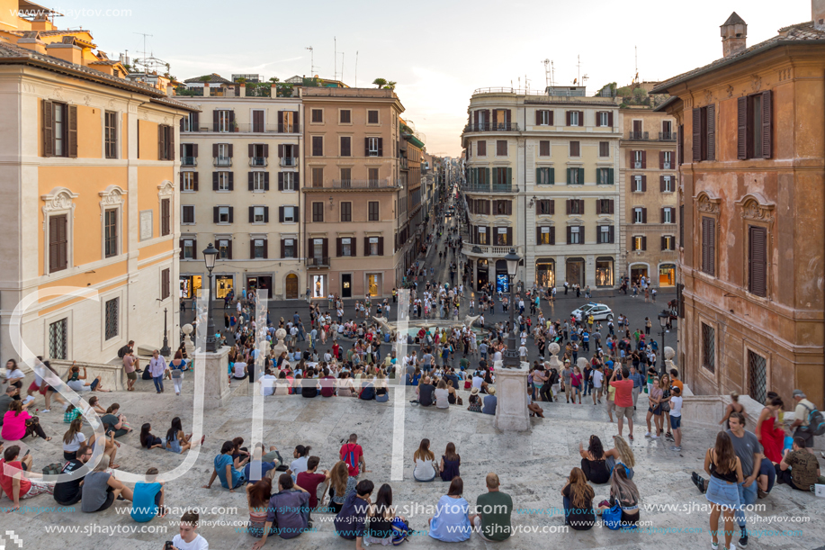 ROME, ITALY - JUNE 23, 2017: Amazing Sunset view of Spanish Steps and Piazza di Spagna in city of Rome, Italy