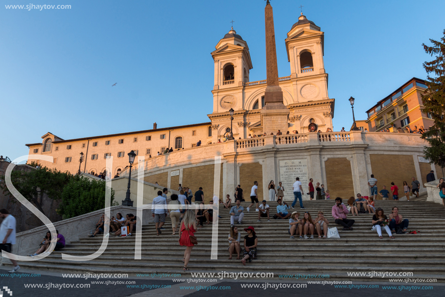 ROME, ITALY - JUNE 23, 2017: Amazing Sunset view of Spanish Steps and Piazza di Spagna in city of Rome, Italy