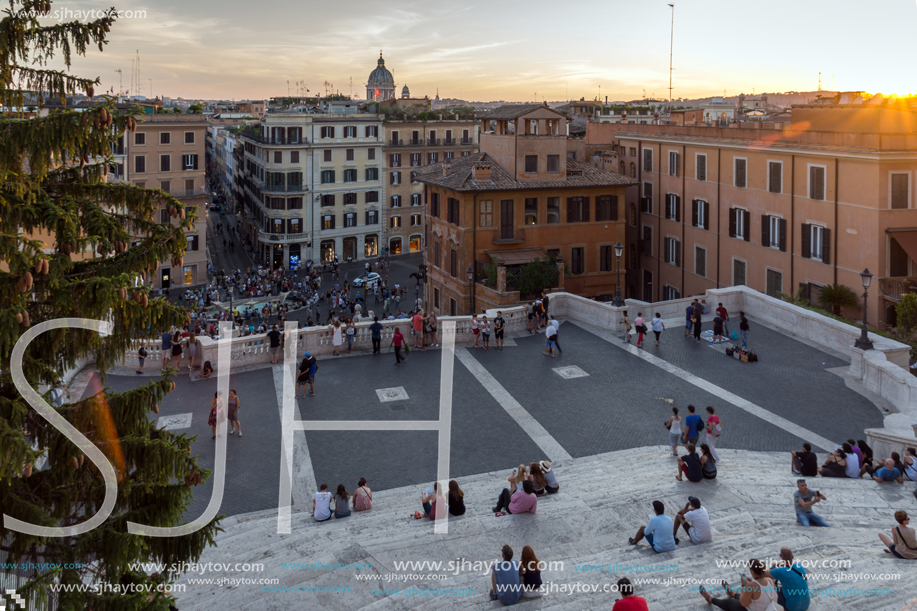 ROME, ITALY - JUNE 23, 2017: Amazing Sunset view of Spanish Steps and Piazza di Spagna in city of Rome, Italy