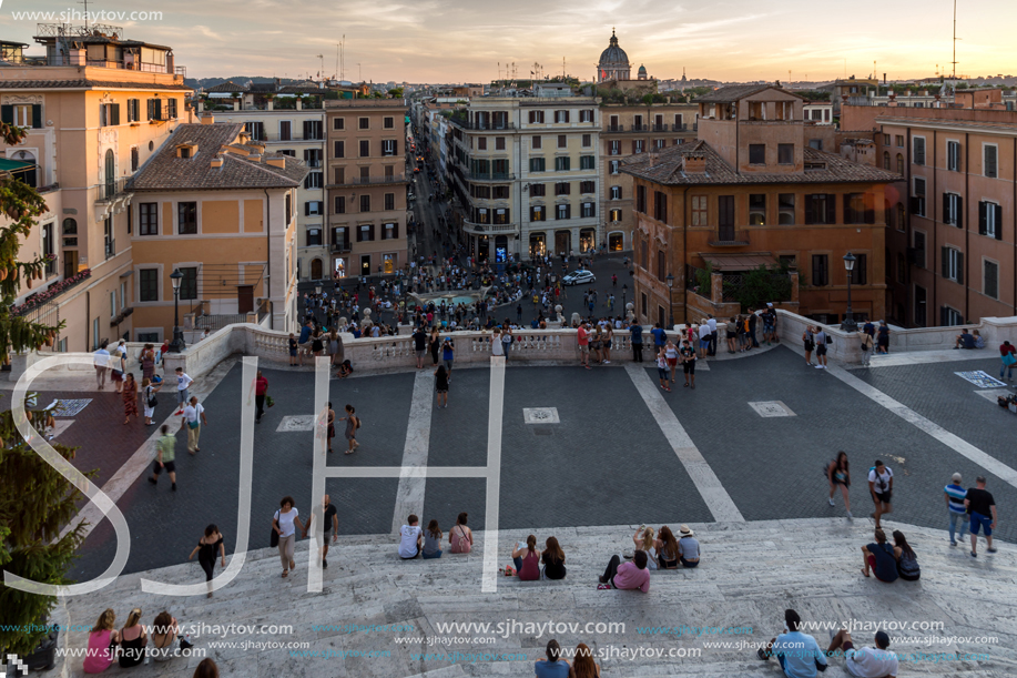 ROME, ITALY - JUNE 23, 2017: Amazing Sunset view of Spanish Steps and Piazza di Spagna in city of Rome, Italy