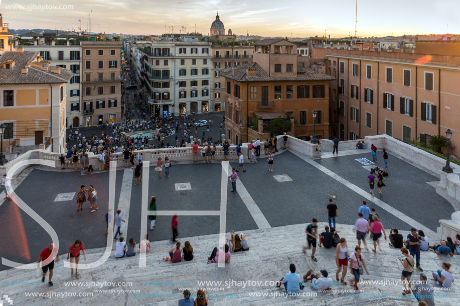 ROME, ITALY - JUNE 23, 2017: Amazing Sunset view of Spanish Steps and Piazza di Spagna in city of Rome, Italy