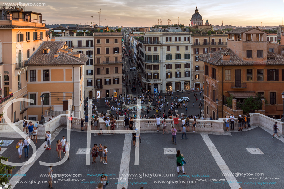 ROME, ITALY - JUNE 23, 2017: Amazing Sunset view of Spanish Steps and Piazza di Spagna in city of Rome, Italy