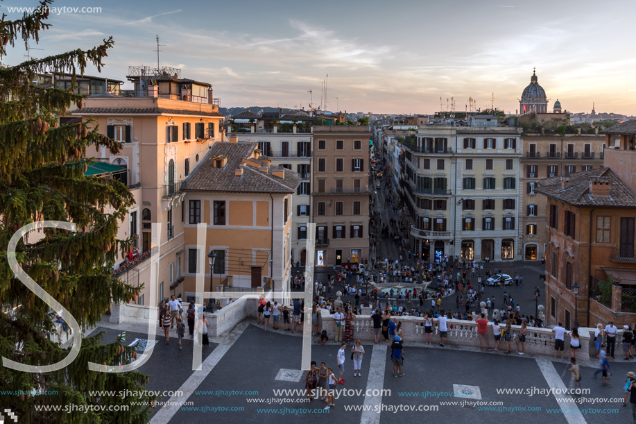 ROME, ITALY - JUNE 23, 2017: Amazing Sunset view of Spanish Steps and Piazza di Spagna in city of Rome, Italy