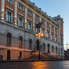 ROME, ITALY - JUNE 23, 2017: Amazing Sunset view of building of Banco di Napoli in city of Rome, Italy