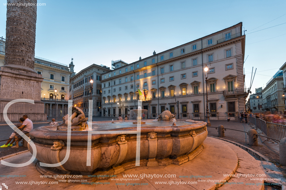 ROME, ITALY - JUNE 23, 2017: Amazing Sunset view of Palazzo Chigi and Marcus Aurelius Column in city of Rome, Italy