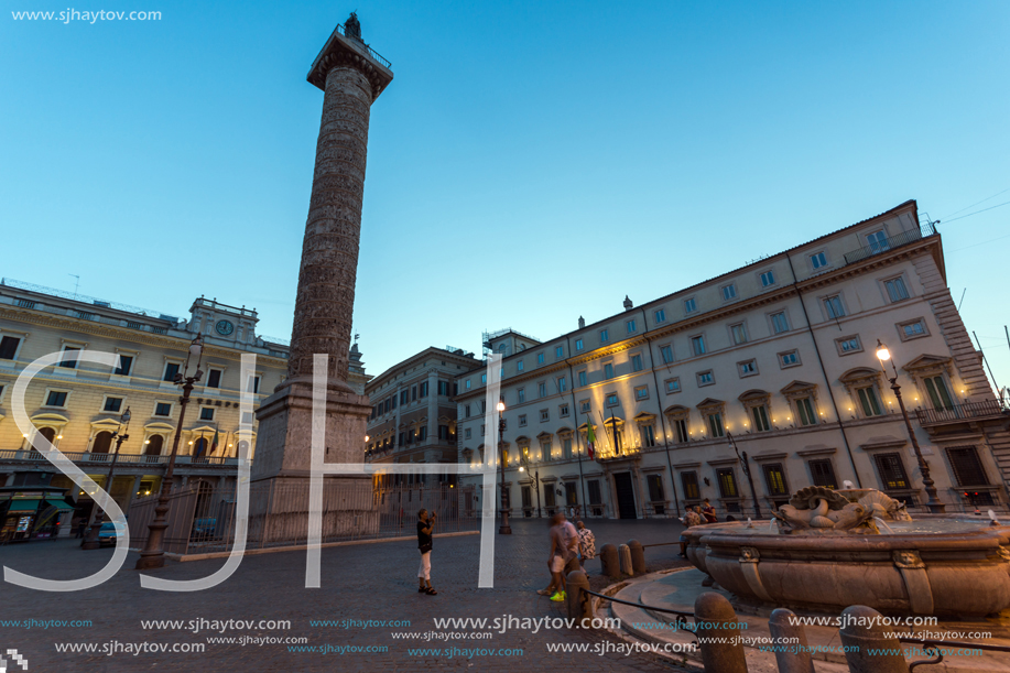 ROME, ITALY - JUNE 23, 2017: Amazing Sunset view of Palazzo Chigi and Marcus Aurelius Column in city of Rome, Italy