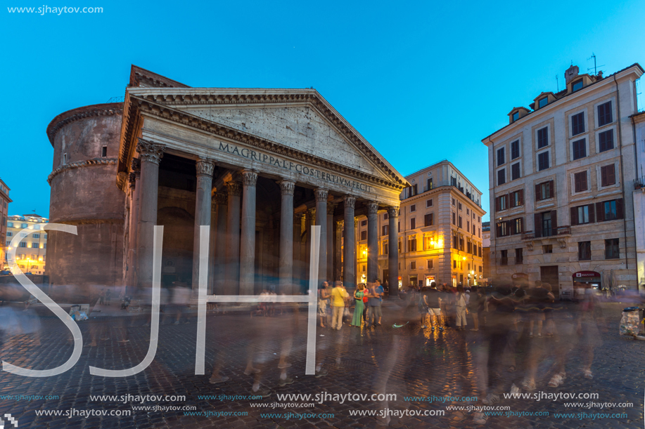 ROME, ITALY - JUNE 23, 2017: Amazing Night view of Pantheon and Piazza della Rotonda in city of Rome, Italy