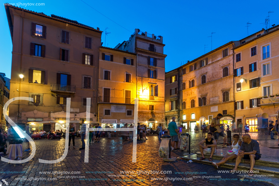 ROME, ITALY - JUNE 23, 2017: Amazing Night view of Pantheon and Piazza della Rotonda in city of Rome, Italy