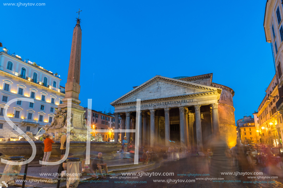 ROME, ITALY - JUNE 23, 2017: Amazing Night view of Pantheon and Piazza della Rotonda in city of Rome, Italy