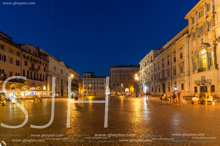 ROME, ITALY - JUNE 23, 2017: Amazing Night view of Piazza Navona in city of Rome, Italy