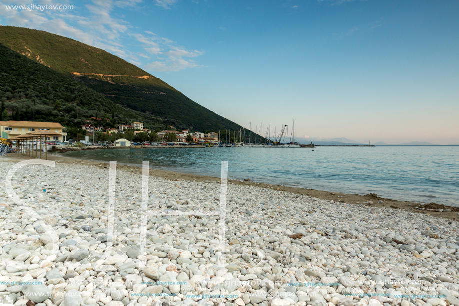 Amazing sunset on the beach of village of Vasiliki, Lefkada, Ionian Islands, Greece