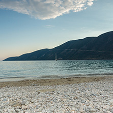 Amazing sunset on the beach of village of Vasiliki, Lefkada, Ionian Islands, Greece