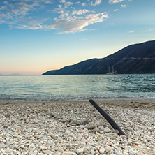 Amazing sunset on the beach of village of Vasiliki, Lefkada, Ionian Islands, Greece