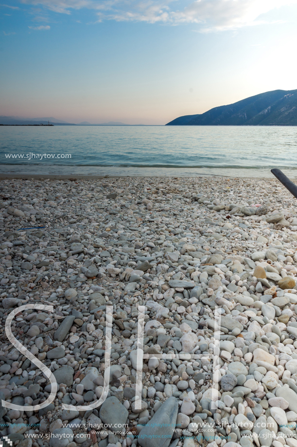 Amazing sunset on the beach of village of Vasiliki, Lefkada, Ionian Islands, Greece