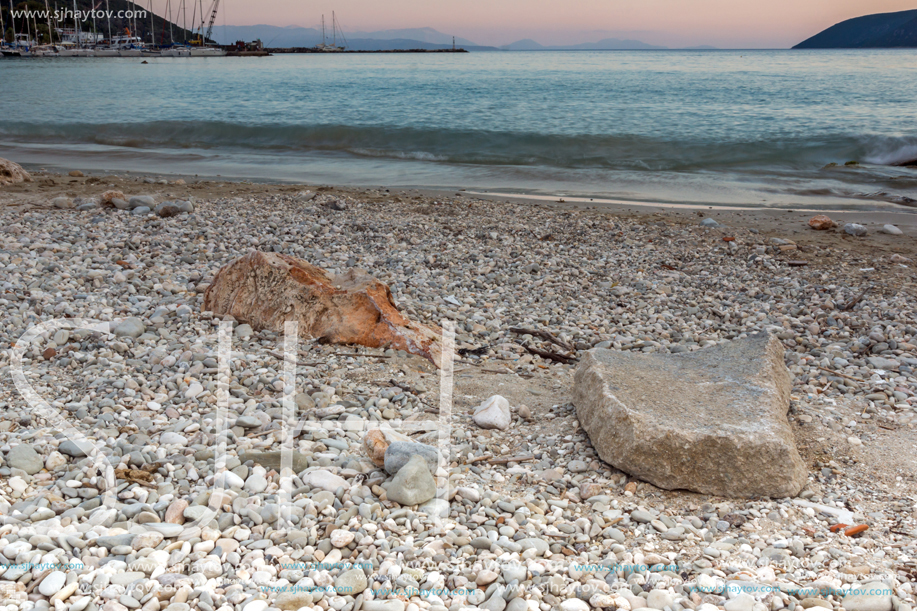 Amazing sunset on the beach of village of Vasiliki, Lefkada, Ionian Islands, Greece
