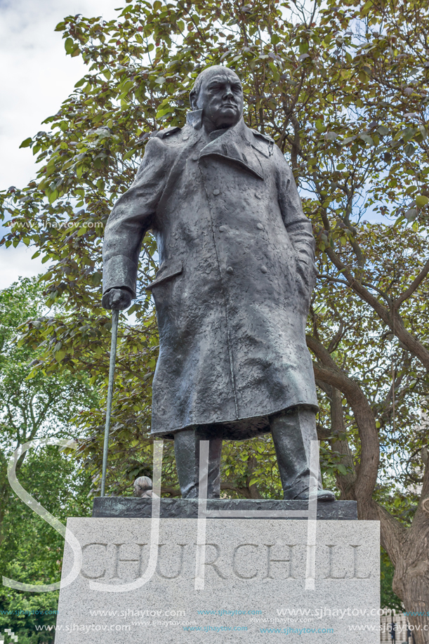 LONDON, ENGLAND - JUNE 15 2016: Monument of Winston Churchill at Westminster, London, England, United Kingdom