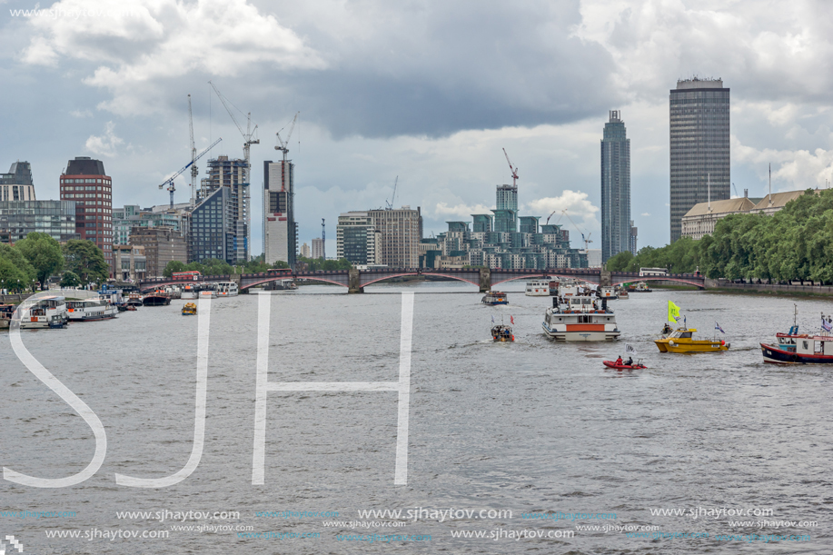 LONDON, ENGLAND - JUNE 15 2016: Cityscape of London from Westminster Bridge, England, United Kingdom