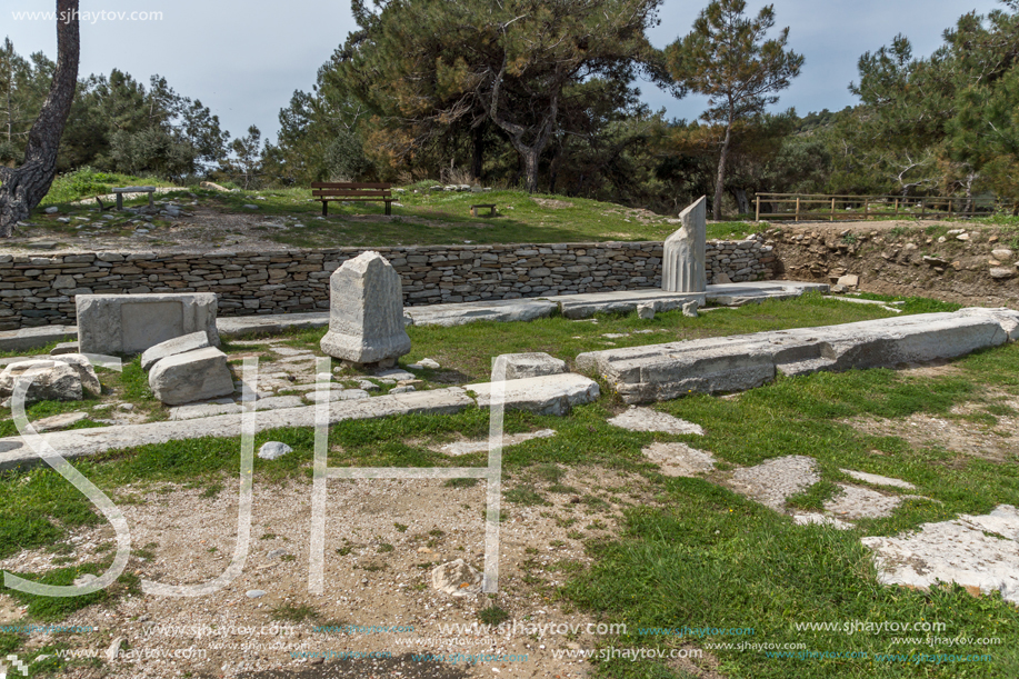 Amazing view of Ruins in Archaeological site of Aliki, Thassos island,  East Macedonia and Thrace, Greece