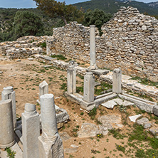 Columns in Ruins of ancient church in Archaeological site of Aliki, Thassos island,  East Macedonia and Thrace, Greece