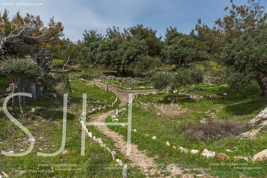 Amazing view of Ruins in Archaeological site of Aliki, Thassos island,  East Macedonia and Thrace, Greece
