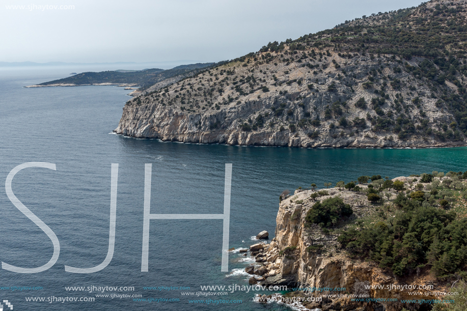 Panoramic view of Livadi beach, Thassos island, East Macedonia and Thrace, Greece