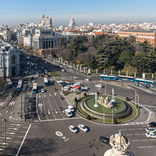 MADRID, SPAIN - JANUARY 24, 2018:  Panoramic view of city of Madrid from Cybele Palace (Palacio de Cibeles), Spain