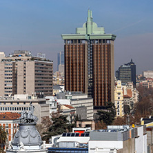 MADRID, SPAIN - JANUARY 24, 2018:  Panoramic view of city of Madrid from Cybele Palace (Palacio de Cibeles), Spain