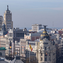 MADRID, SPAIN - JANUARY 24, 2018:  Panoramic view of city of Madrid from Cybele Palace (Palacio de Cibeles), Spain