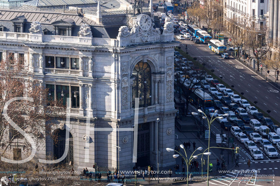 MADRID, SPAIN - JANUARY 24, 2018:  Panoramic view of city of Madrid from Cybele Palace (Palacio de Cibeles), Spain