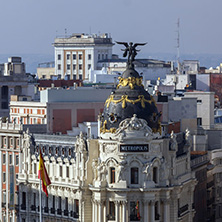 MADRID, SPAIN - JANUARY 24, 2018:  Panoramic view of city of Madrid from Cybele Palace (Palacio de Cibeles), Spain