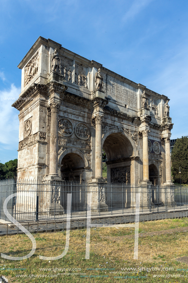 ROME, ITALY - JUNE 23, 2017: Amazing view of Arch of Constantine near Colosseum in city of Rome, Italy