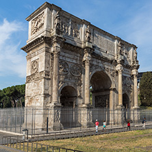 ROME, ITALY - JUNE 23, 2017: Amazing view of Arch of Constantine near Colosseum in city of Rome, Italy