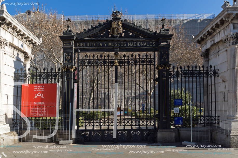 MADRID, SPAIN - JANUARY 21, 2018: National Archaeological Museum and National Library in City of Madrid, Spain